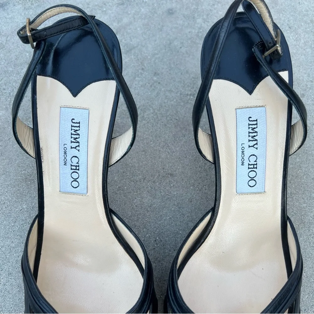 Jimmy Choo Black Slingback Open Toe Heels Size  40 - Picture 6 of 13